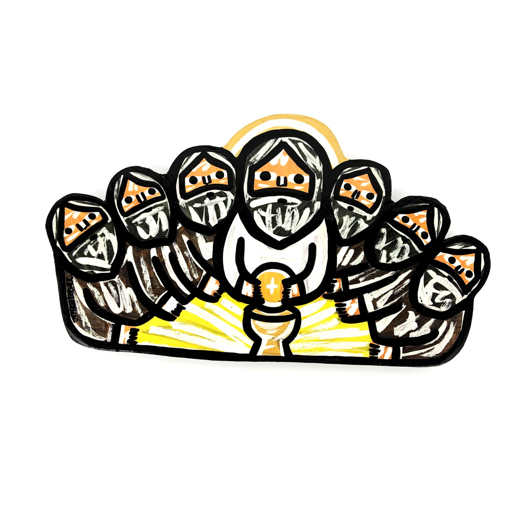 Hand Painted on Wood Last Supper Communion Signed Jeffree Lerner